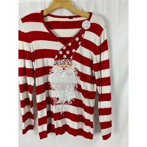 Christmas Santa Claus‎ Beaded Striped Top Women's Small